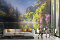 Wallpaper landscape forest with lake