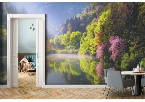 Wallpaper landscape forest with lake 2