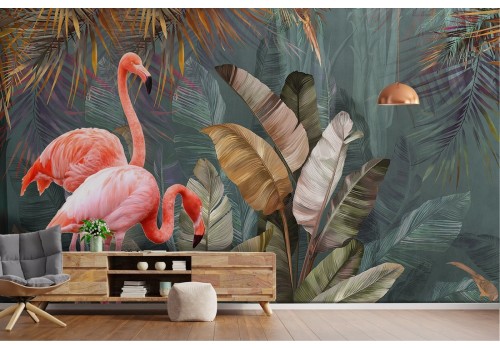 Abstract tropical animals and leaves wallpaper