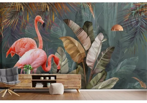 Abstract tropical animals and leaves wallpaper