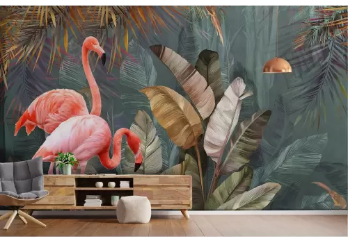 Carta da Parati animali e foglie tropicali astratti