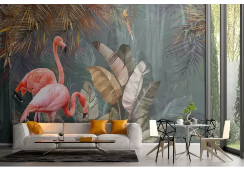 Carta da Parati animali e foglie tropicali astratti 2