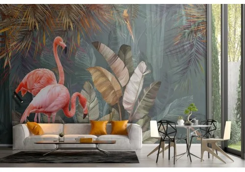 Carta da Parati animali e foglie tropicali astratti 2