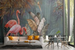 Abstract tropical animals and leaves wallpaper