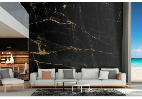 Black marble surface wallpaper with gold details