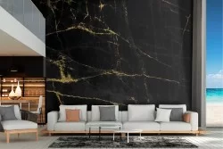 Black marble surface wallpaper with gold details