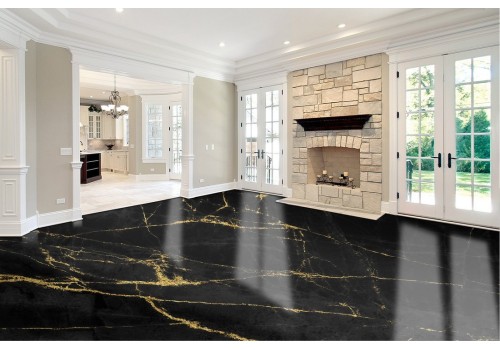 Black marble surface wallpaper with gold details 2