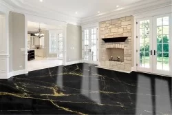 Black marble surface wallpaper with gold details