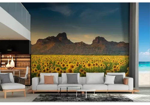 Carta da Parati campo di girasoli paesaggio