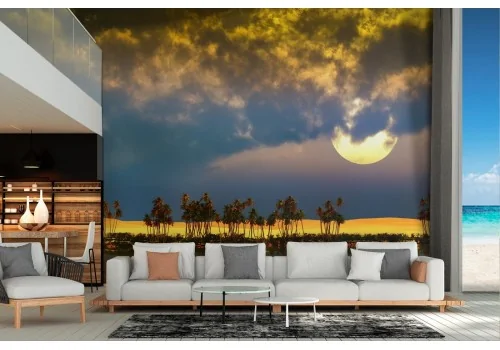 Carta da Parati oasi deserto di notte con luna