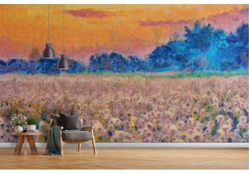 Wallpaper painted meadow with dandelions nature 2