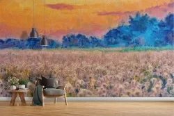 Wallpaper painted meadow with dandelions nature