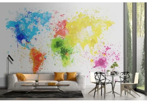 Abstract world map wallpaper with colored continents