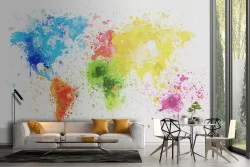 Abstract world map wallpaper with colored continents