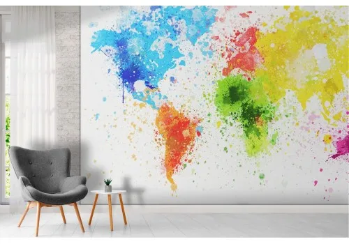 Abstract world map wallpaper with colored continents 2