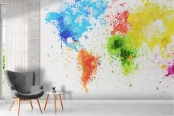 Carta da Parati mappamondo astratto continenti colorati