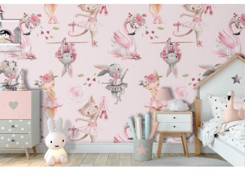 Wallpaper with dancing animals decoration for children.