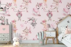 Wallpaper with dancing animals decoration for children.