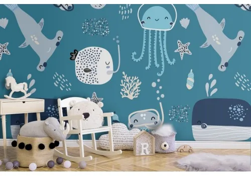 Marine animals pattern wallpaper for children.
