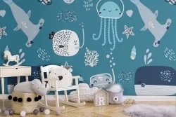 Carta da Parati animali marini pattern bambini.