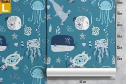 Marine animals pattern wallpaper for children.
