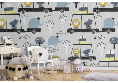 Stylized animals wallpaper decoration for children.