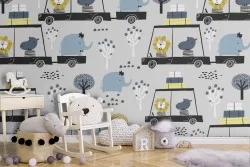 Carta da Parati animali stilizzati decorazione bambini.