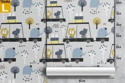 Carta da Parati animali stilizzati decorazione bambini.