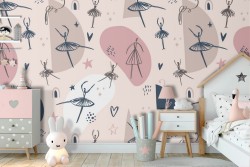 Carta da Parati ballerine stilizzate decorazione bambini.