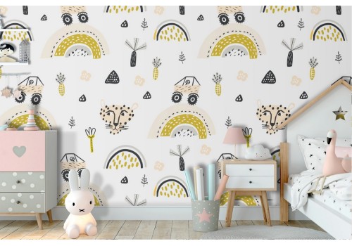Stylized rainbow children's wallpaper.