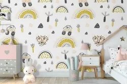 Stylized rainbow children's wallpaper.