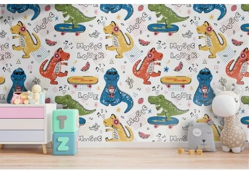 Carta da Parati bambini dinosauri decorazione.