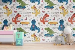 Carta da Parati bambini dinosauri decorazione.
