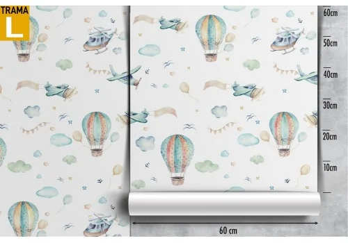 Children's wallpaper with hot air balloons and airplanes. 2