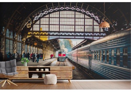 Photographic Wallpaper train station trains