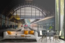 Photographic Wallpaper train station trains