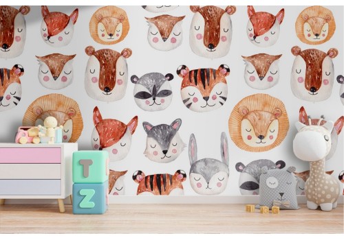 Wallpaper decoration children stylized animals.