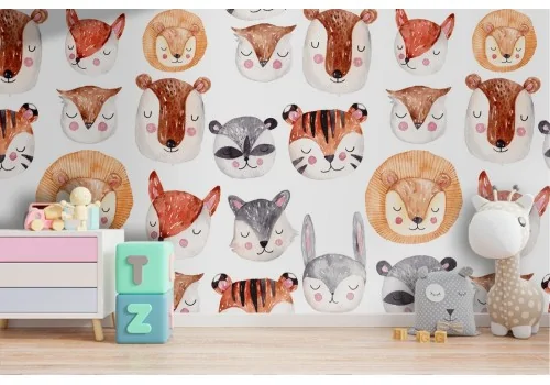 Wallpaper decoration children stylized animals.
