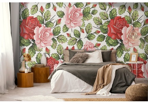 Wallpaper decoration red roses flowers.