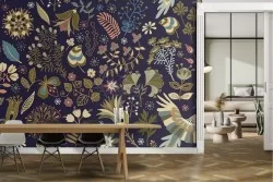 Vintage Nature Flowers Leaves Wallpaper