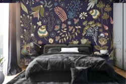 Wallpaper Design and Styles Flora and Fauna Flowers Leaves Nature Vintage