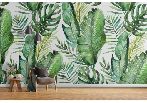 Tropical leaves nature decoration wallpaper.