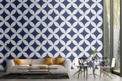 Vintage blue geometric wallpaper decoration.