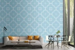 Blue vintage geometric wallpaper decoration.