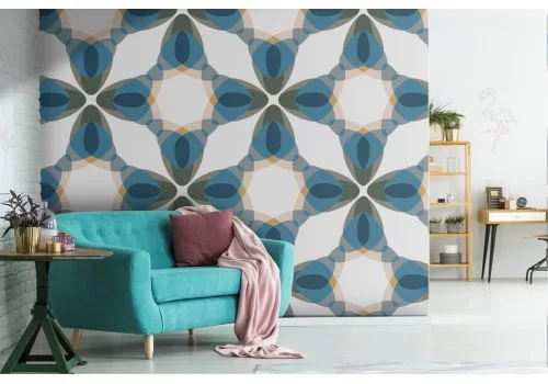 Carta da Parati decorazione geometrica vintage azzurro.