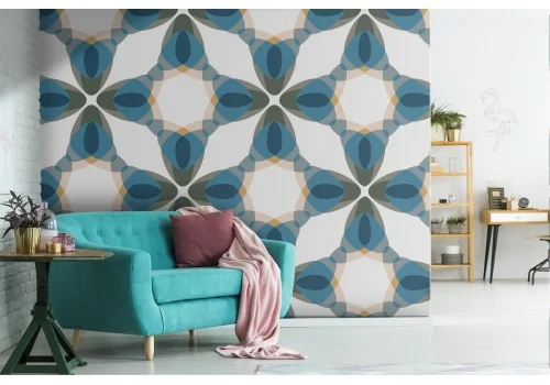 Vintage geometric decoration wallpaper in light blue.