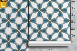 Vintage geometric decoration wallpaper in light blue.