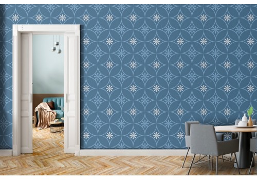 Blue vintage geometric wallpaper decoration.
