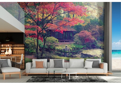 Wallpaper garden with trees and flowers landscape