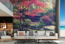 Wallpaper garden with trees and flowers landscape